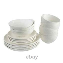 Fez White Stoneware 16 Piece Double Bowl Dinnerware Set