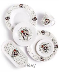 Fiesta Skull and Vines White Dinnerware Set Halloween Collection Dia de los Muer