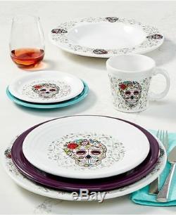 Fiesta Skull and Vines White Dinnerware Set Halloween Collection Dia de los Muer