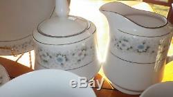 Fine China Dinnerware Set White Pink Blue Floral made in China service for 8 EUC