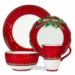 Fitz and Floyd 80-270 Yuletide Holiday 16-Piece Dinnerware Set for 4 Red/White
