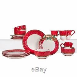 Fitz and Floyd 80-270 Yuletide Holiday 16-Piece Dinnerware Set for 4 Red/White