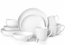 Fitz and Floyd Organic Coupe 16-Piece White Fine Porcelain Dinnerware Set for 4