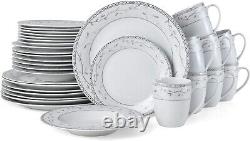 Fitz and Floyd Platinum Vine 32 Piece Porcelain Dinnerware Set Service for 8 NEW