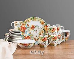 Fitz and Floyd Porcelain 32 Piece Orange Garden Dinnerware Set for 8 FREE SHIP