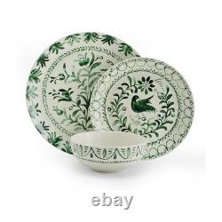 Fitz and Floyd Sicily Green 12 Piece Dinnerware Plate Bowl Set, Service for