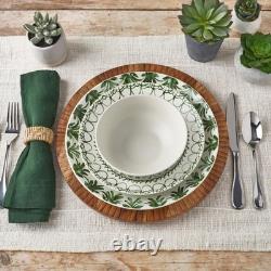 Fitz and Floyd Sicily Green 12 Piece Dinnerware Plate Bowl Set, Service for