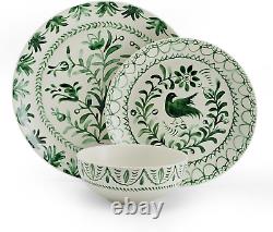 Fitz and Floyd Sicily Green 12 Piece Dinnerware Plate Bowl Set, Service for 4