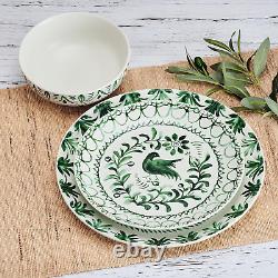 Fitz and Floyd Sicily Green 12 Piece Dinnerware Plate Bowl Set, Service for 4