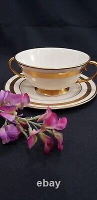 Flintridge Cup with Plate Set of 4 Vintage withGold Trim Two Handles California