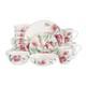 Floral Dinnerware Bone China Set, White with Pink Roses, Service for 4 20 Piece