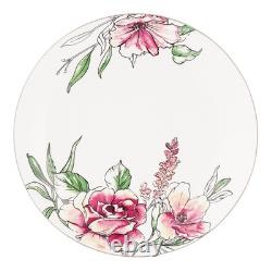 Floral Dinnerware Bone China Set, White with Pink Roses, Service for 4 20 Piece