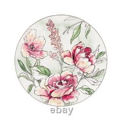 Floral Dinnerware Bone China Set, White with Pink Roses, Service for 4 20 Piece