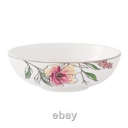 Floral Dinnerware Bone China Set, White with Pink Roses, Service for 4 20 Piece