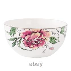 Floral Dinnerware Bone China Set, White with Pink Roses, Service for 4 20 Piece