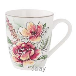 Floral Dinnerware Bone China Set, White with Pink Roses, Service for 4 20 Piece