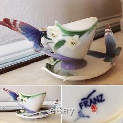 Franz Porcelain Papillon Butterfly Design Cup Saucer Set With Spoon NIB