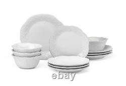 French Perle 12-Piece Dinnerware Set, White, with Accent Plates