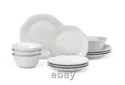 French Perle 12-Piece Dinnerware Set, White, with Accent Plates