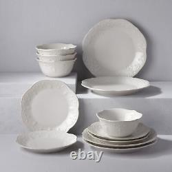 French Perle 12-Piece Dinnerware Set, White, with Accent Plates