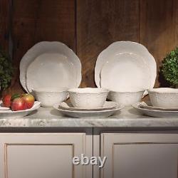 French Perle 12-Piece Dinnerware Set, White, with Accent Plates