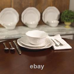 French Perle 12-Piece Dinnerware Set, White, with Accent Plates