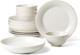 French Perle Groove White Stoneware 24-Piece Dinnerware Set for 8