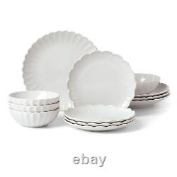 French Perle Scallop 12-Piece Dinnerware Set, 17.70 LB, White