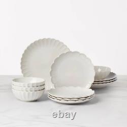 French Perle Scallop 12-Piece Dinnerware Set for Four