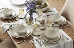 French Perle Scallop 12-Piece Stoneware Dinnerware Set for 4, White