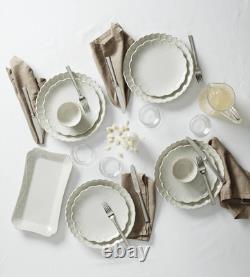French Perle Scallop 12-Piece Stoneware Dinnerware Set for 4, White