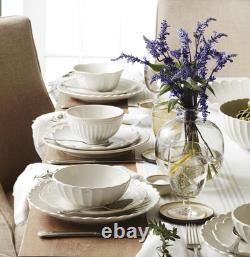 French Perle Scallop 12-Piece Stoneware Dinnerware Set for 4, White
