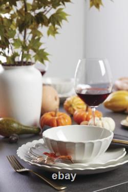 French Perle Scallop 12-Piece Stoneware Dinnerware Set for 4, White