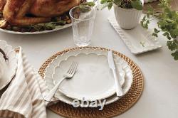 French Perle Scallop 12-Piece Stoneware Dinnerware Set for 4, White