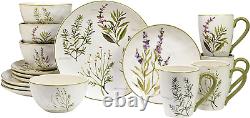 Fresh Herbs 16-Piece Dinnerware Set Service for 4 Green Multi Color Off/White Fl