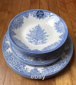 Full Set of 12 Royal Stafford Blue & White Christmas- 4 Dinner, 4 Salad, 4 Bowls