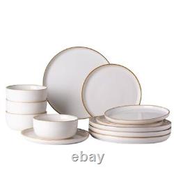 GBHOME Ceramic Dinnerware Sets for 4, 12 Pieces Stoneware Plates and Bowls Se