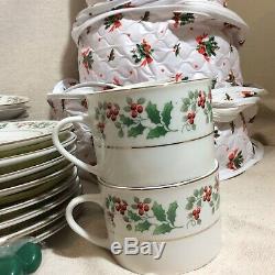 GIBSON 40 Piece Dinnerware Set + 40 Piece Flatware Set Christmas Holly & Berry