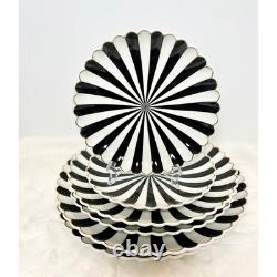 GRACE TEAWARE 6pc Black & White Striped Scalloped Plates Decorative Dishes