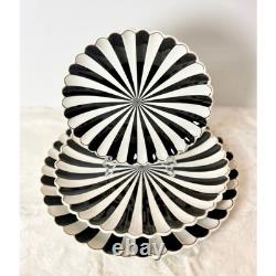 GRACE TEAWARE 6pc Black & White Striped Scalloped Plates Decorative Dishes