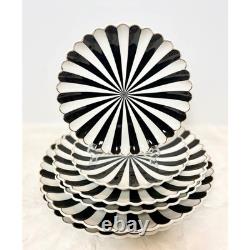 GRACE TEAWARE 6pc Black & White Striped Scalloped Plates Decorative Dishes