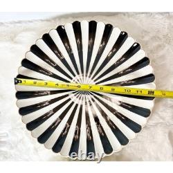 GRACE TEAWARE 6pc Black & White Striped Scalloped Plates Decorative Dishes