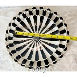 GRACE TEAWARE 6pc Black & White Striped Scalloped Plates Decorative Dishes