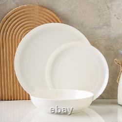 Gabrielle Bone China Dinnerware Set, 12-Piece Service for 4, Solid White