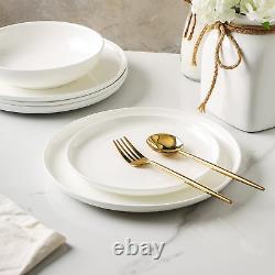 Gabrielle Bone China Dinnerware Set, 12-Piece Service for 4, Solid White