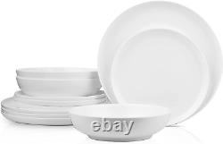 Gabrielle Bone China Dinnerware Set, 12-Piece Service for 4, Solid White