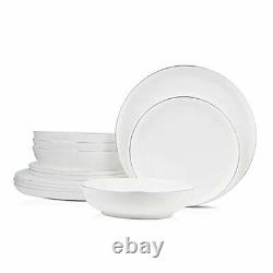 Gabrielle Bone China Dinnerware Set 12 Piece Service for 4 White and Platinum
