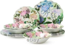 Garden Path Melamine 12-Piece Dinnerware Set Hydrangea Design, Service for