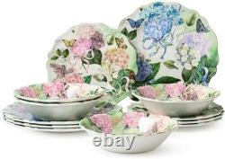 Garden Path Melamine 12-Piece Dinnerware Set Hydrangea Design, Service for
