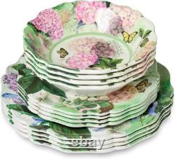 Garden Path Melamine 12-Piece Dinnerware Set Hydrangea Design, Service for